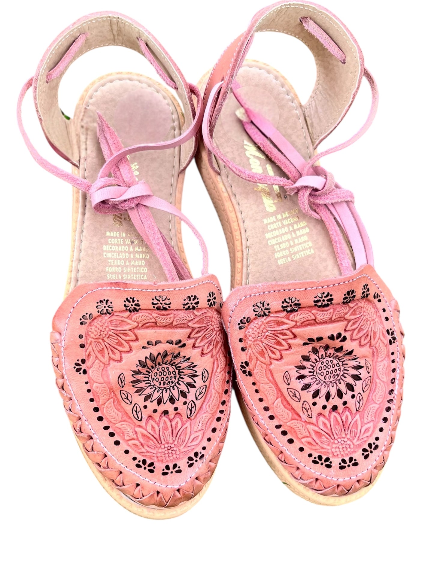 Rosalía Pink Lace Up Mexican Sandals Huaraches
