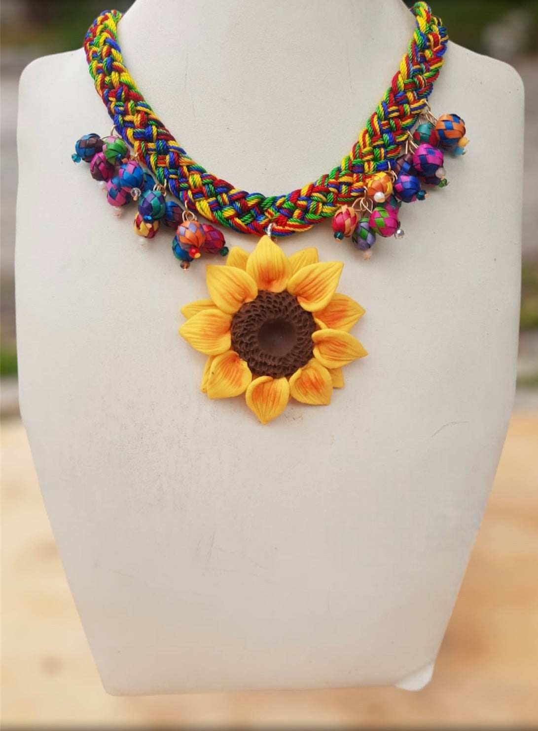 Mexican Artisanal Sunflower Palm Leaf Necklace