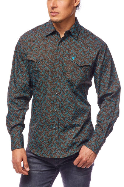 Men's Western Button-Down Shirts Regular Fit Printed Shirt