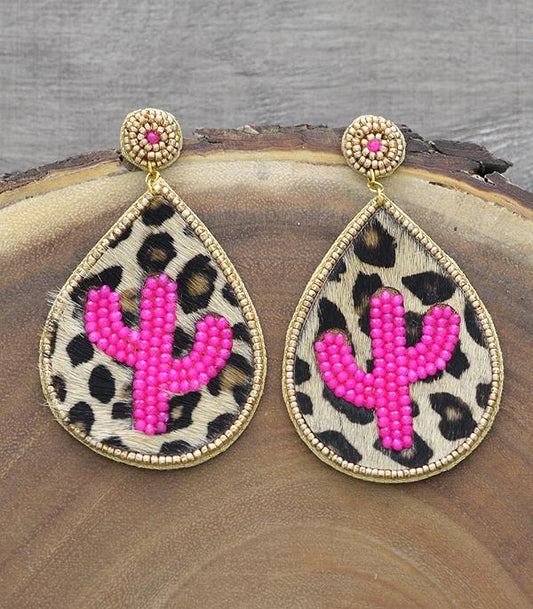 Pendientes Cactus de Cuero Animal Print