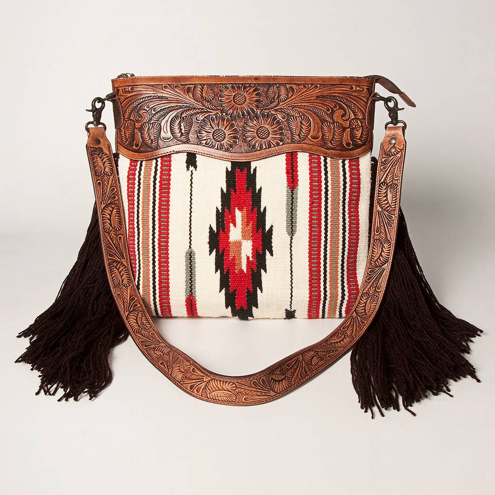 Large Crossbody Tooled Saddle Blanket Leather Bag Purse