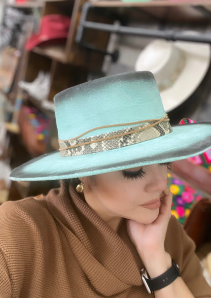 Turquoise Fedora Suede Hat