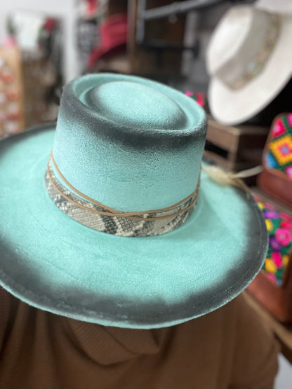 Turquoise Fedora Suede Hat