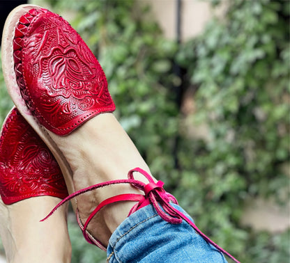 Lace Up Red Mexican Huaraches