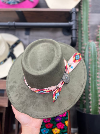 Sombrero Fedora de ante verde oliva