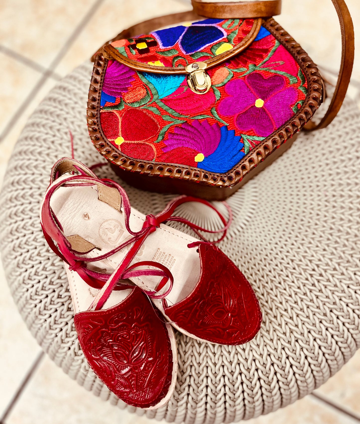 Lace Up Red Mexican Huaraches