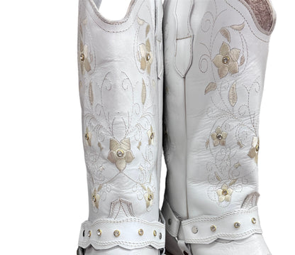 White Floral Western Boots