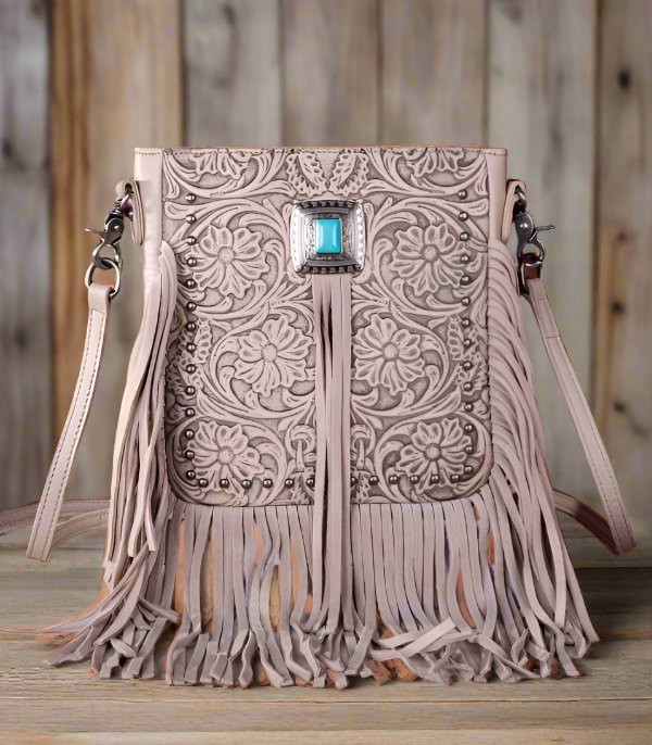 Leather Tooled Fringe Crossbody