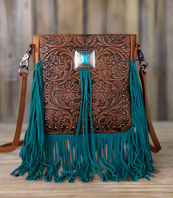 Leather Tooled Fringe Crossbody