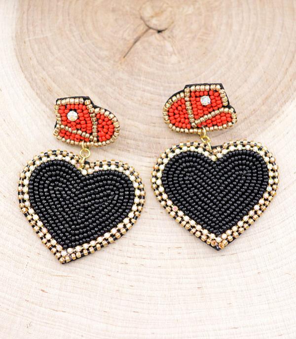 Seed Bead Western Heart Earrings