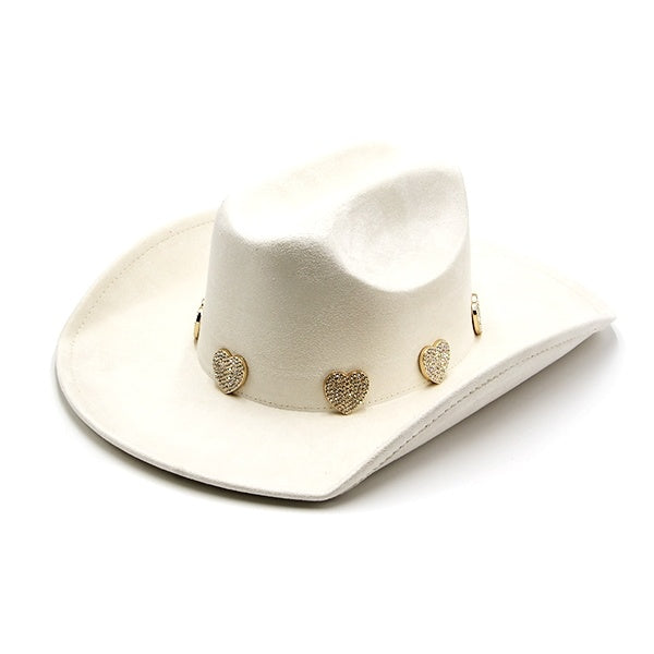 Fedora Suede Rhinestone Heart Trim