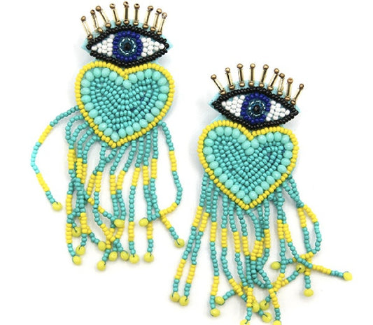 Turquoise Yellow Evil Eye Earrings