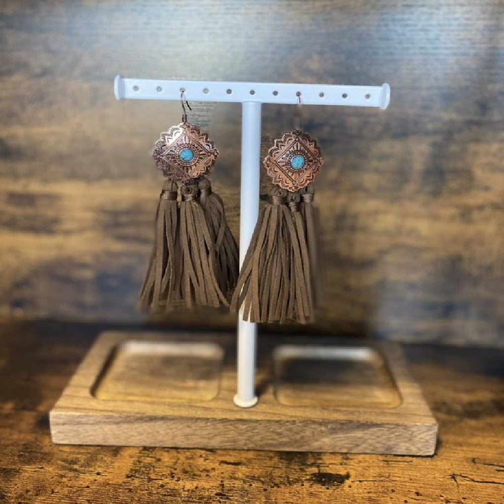 Aztec Leather Western Earrings