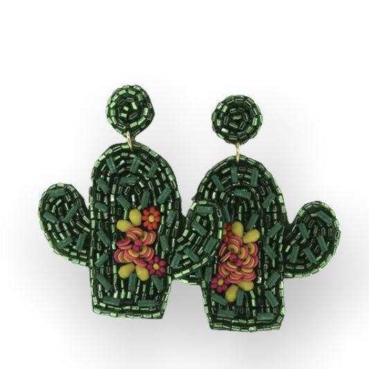 Beaded Cactus Western Earrings