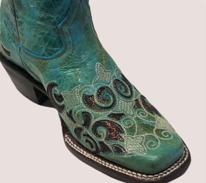 Woman’s Turquoise Western Boots-Square Toe