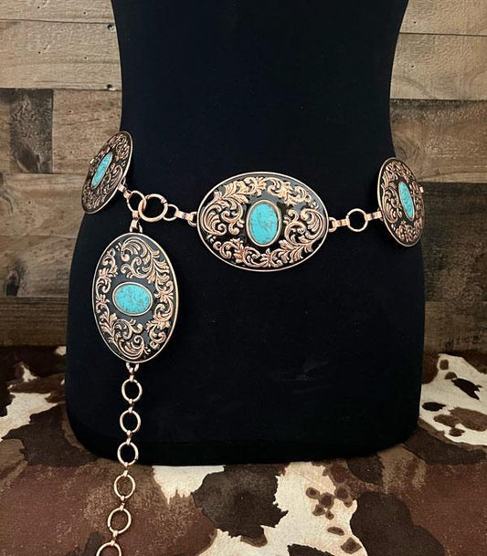 Western Tooled Light Metal Concho Belt