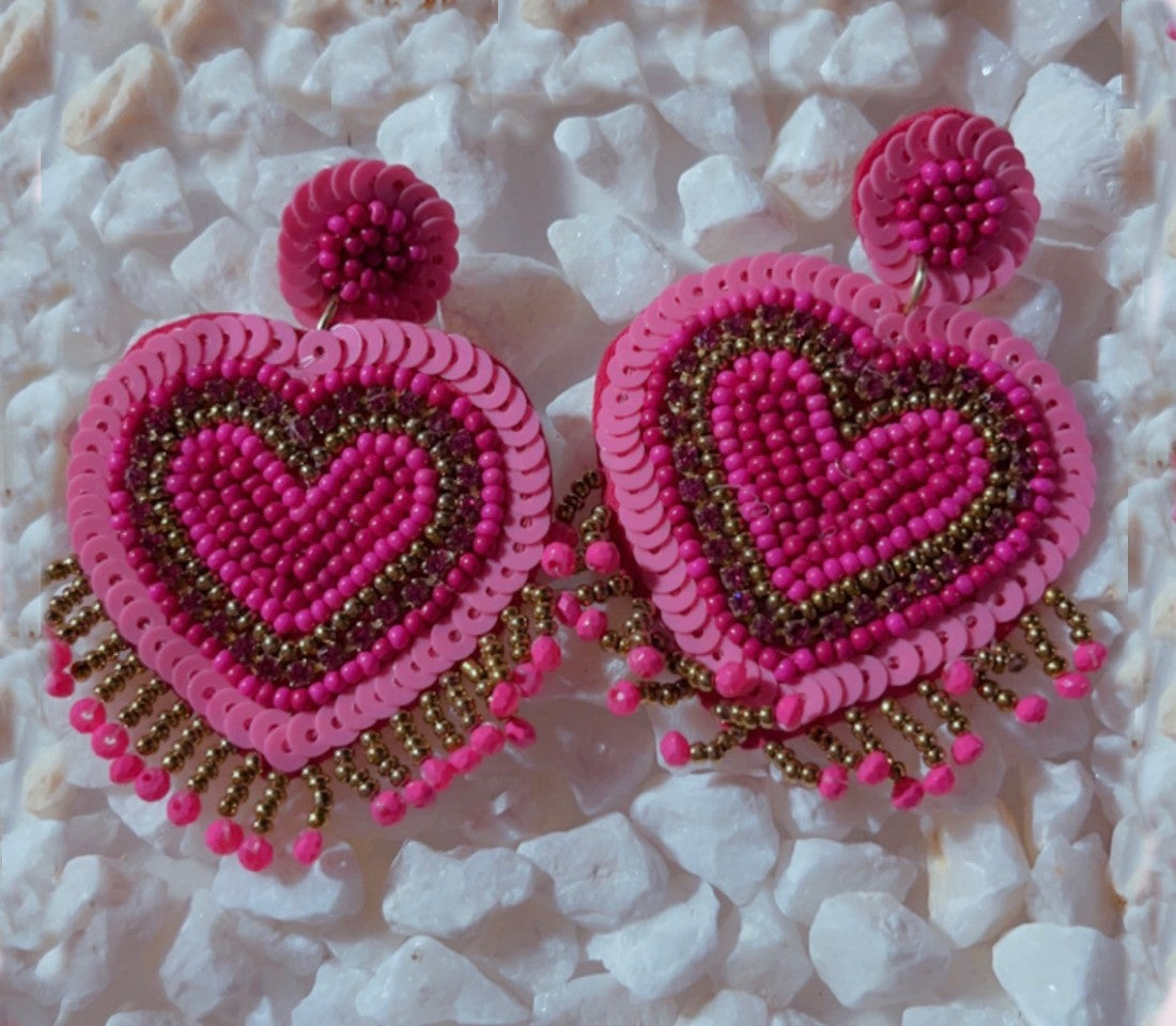 Neon Pink Heart Earrings