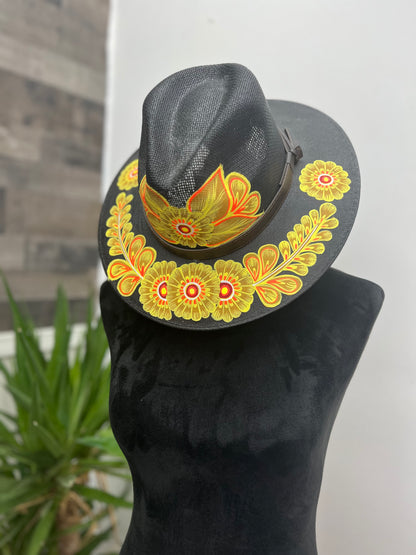 Sombreros Artesanos Negros Pintados A Mano Con Diseños