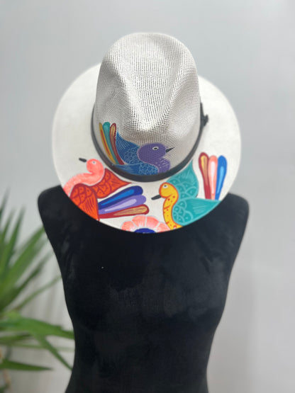 White Artisan Hand Painted Hats With Designs