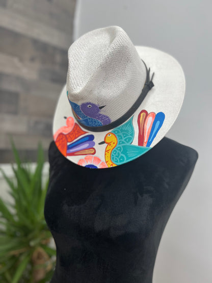 White Artisan Hand Painted Hats With Designs