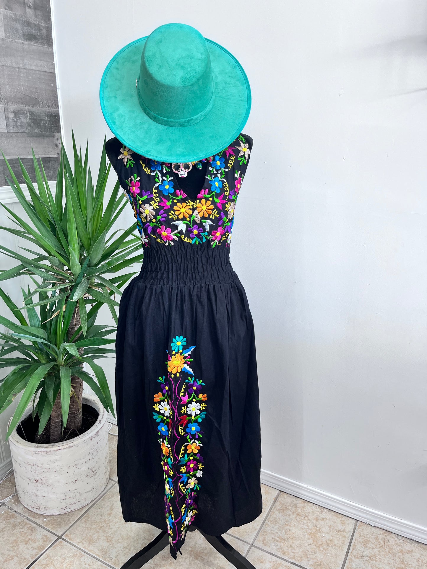 Catrina Embroidery Halter Mexican Dress