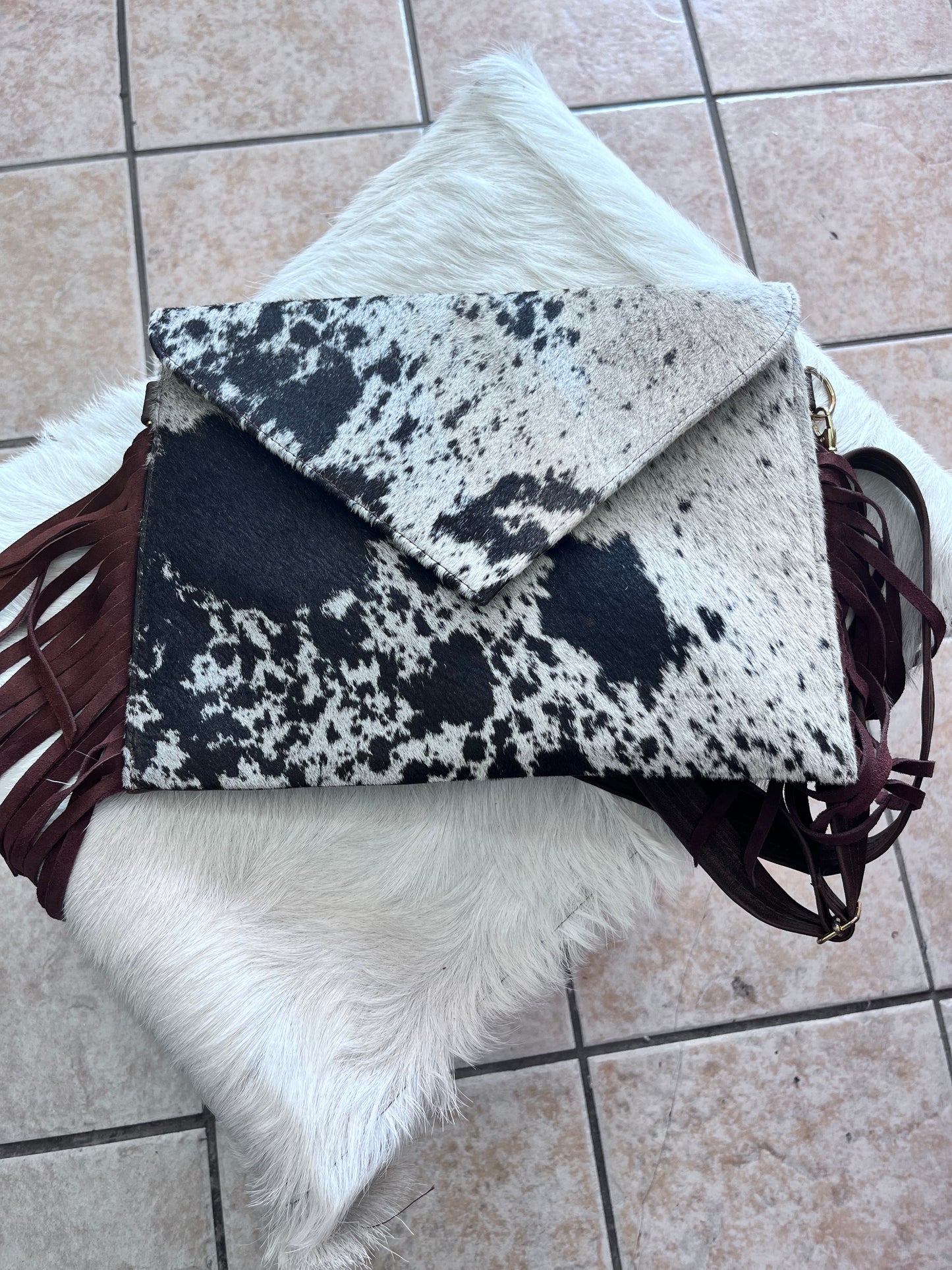 Cowhide Crossbody Bag w/ Fringe