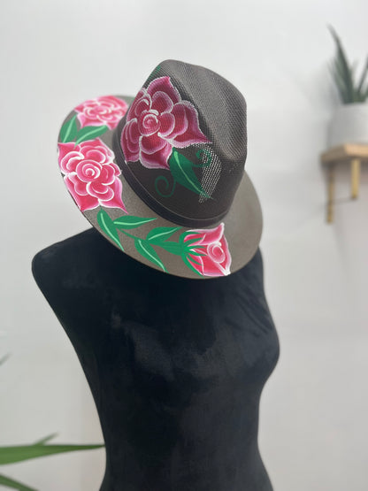 Brown Artisan Hand Painted Hats With Designs