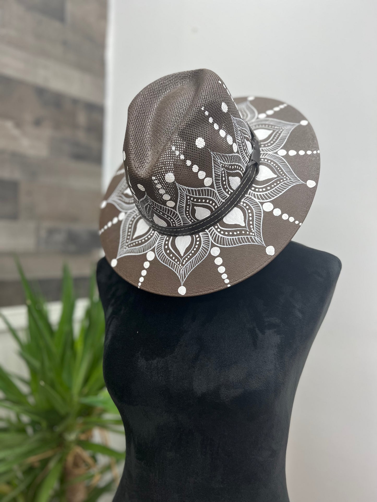 Brown Artisan Hand Painted Hats With Designs