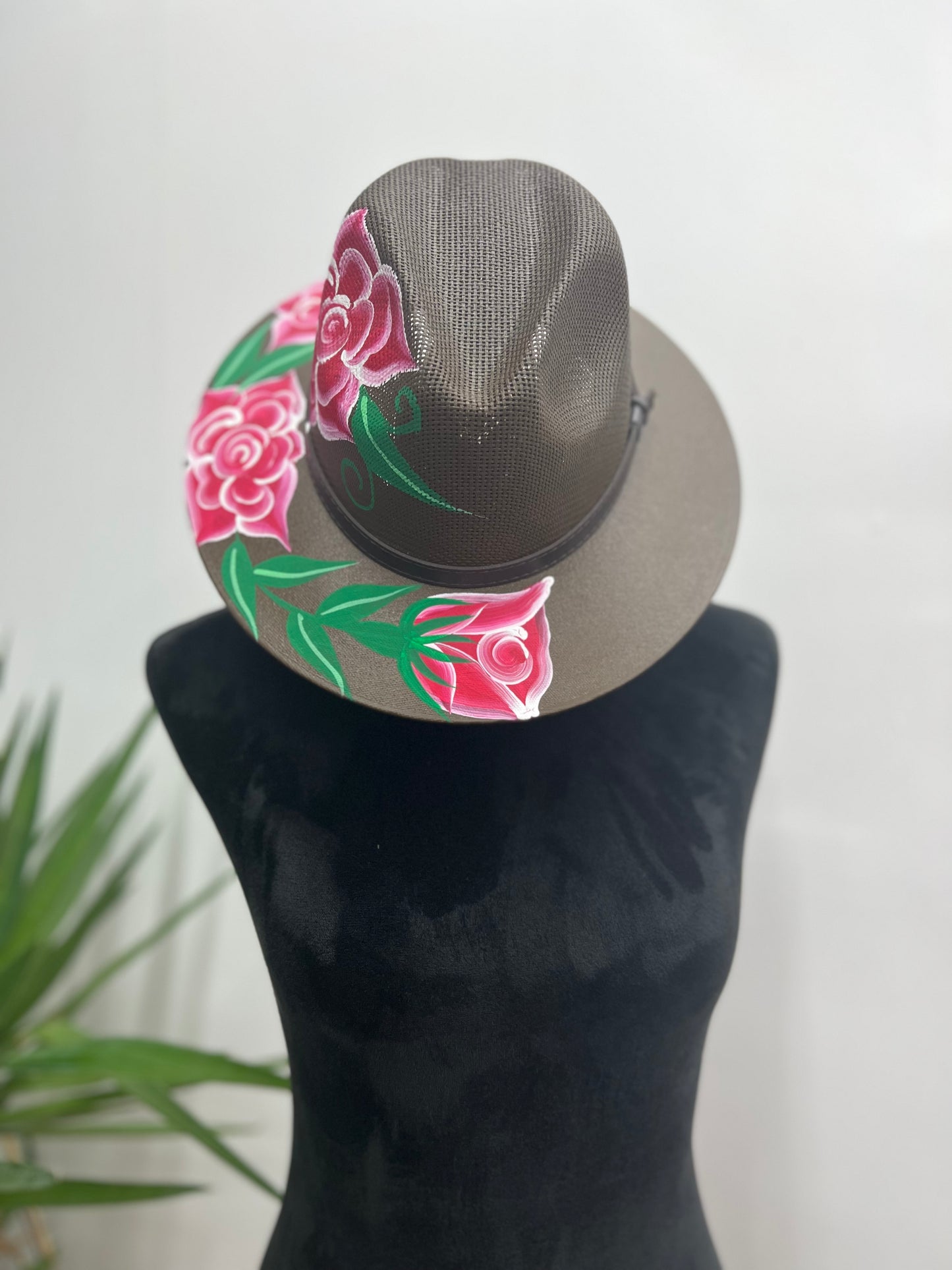 Brown Artisan Hand Painted Hats With Designs