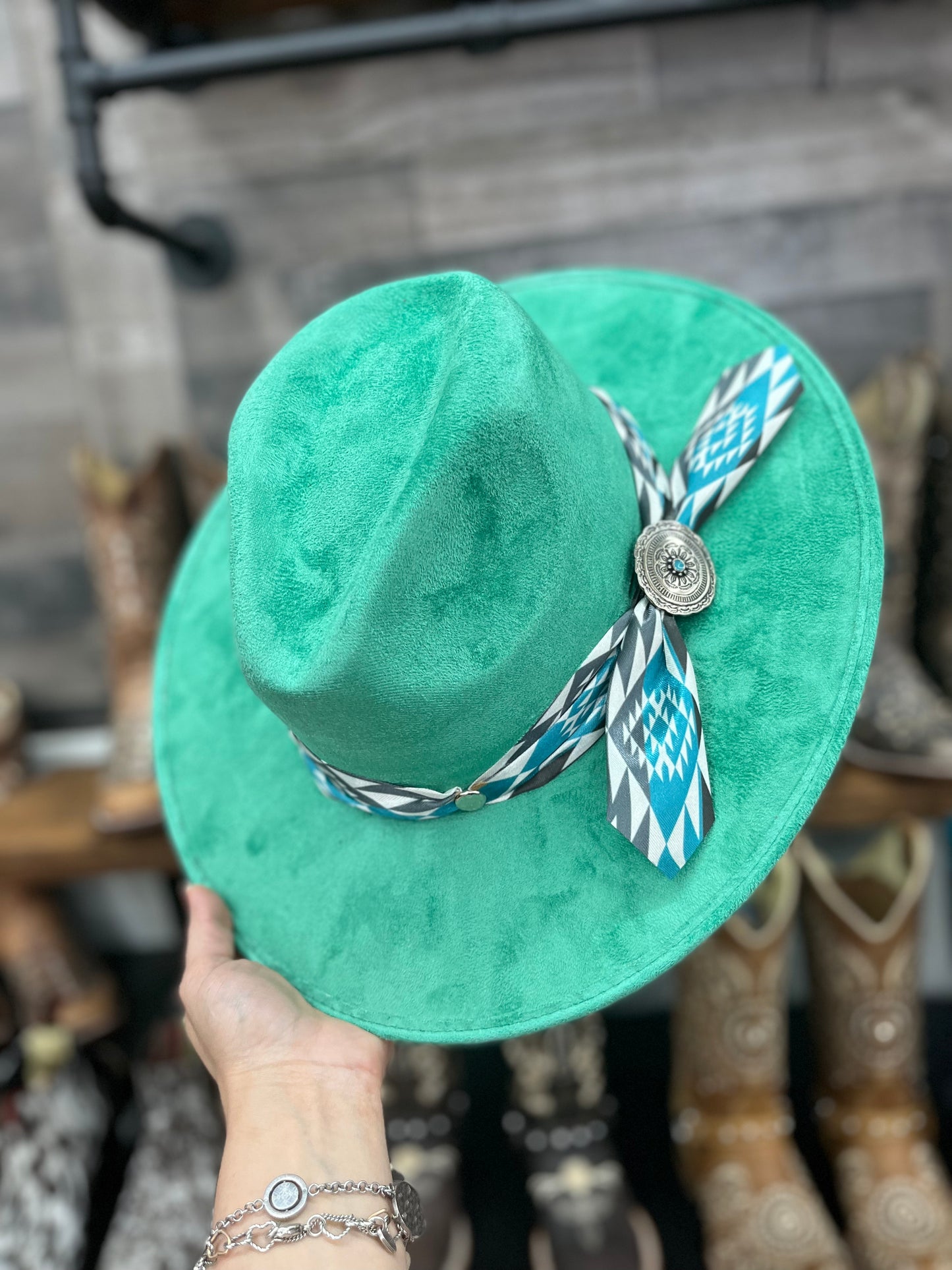 Women's Turquoise with Aztec Ribbon and Concho Western Hat