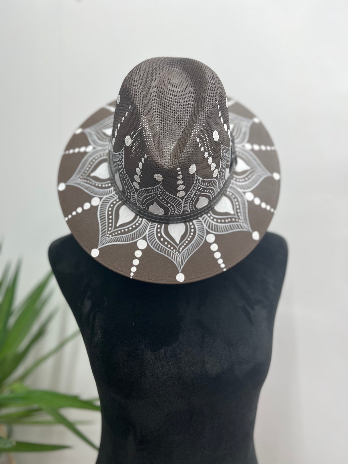 Brown Artisan Hand Painted Hats With Designs