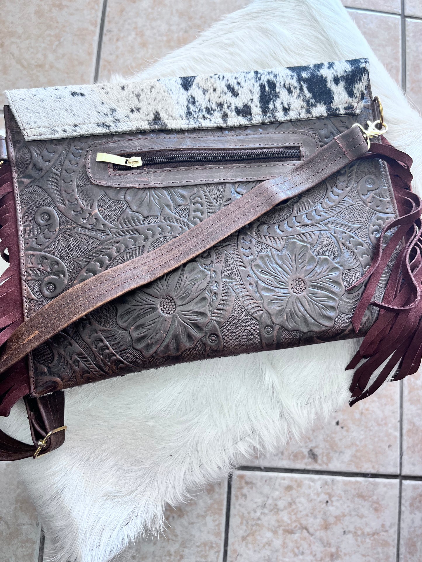 Cowhide Crossbody Bag w/ Fringe