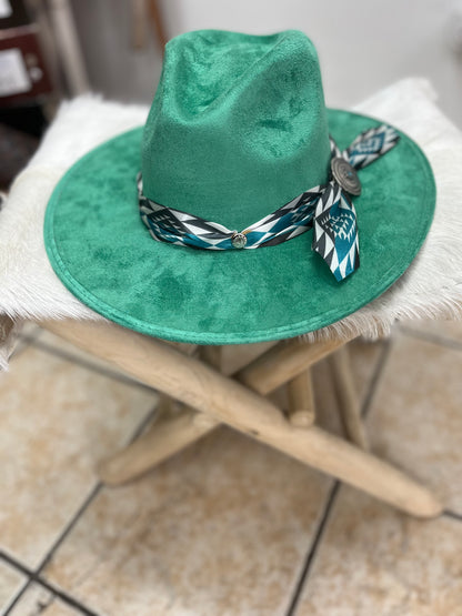 Women's Turquoise with Aztec Ribbon and Concho Western Hat