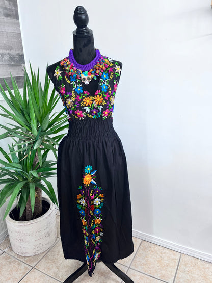 Catrina Embroidery Halter Mexican Dress