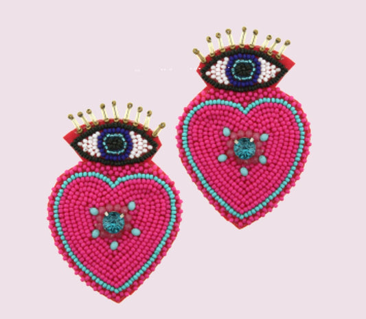 Magenta Evil Eye Earrings